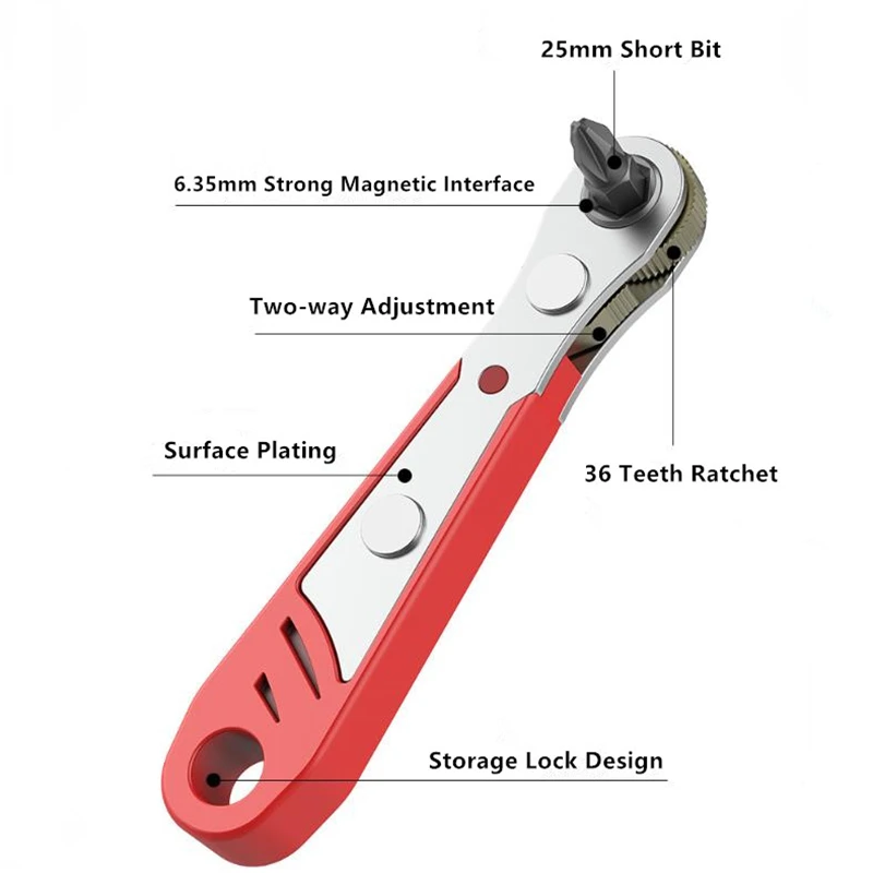 BROPPE Two-way Multifunctional Right-angle Ratchet Screwdriver Set Phillips flat-blade screwdriver head set