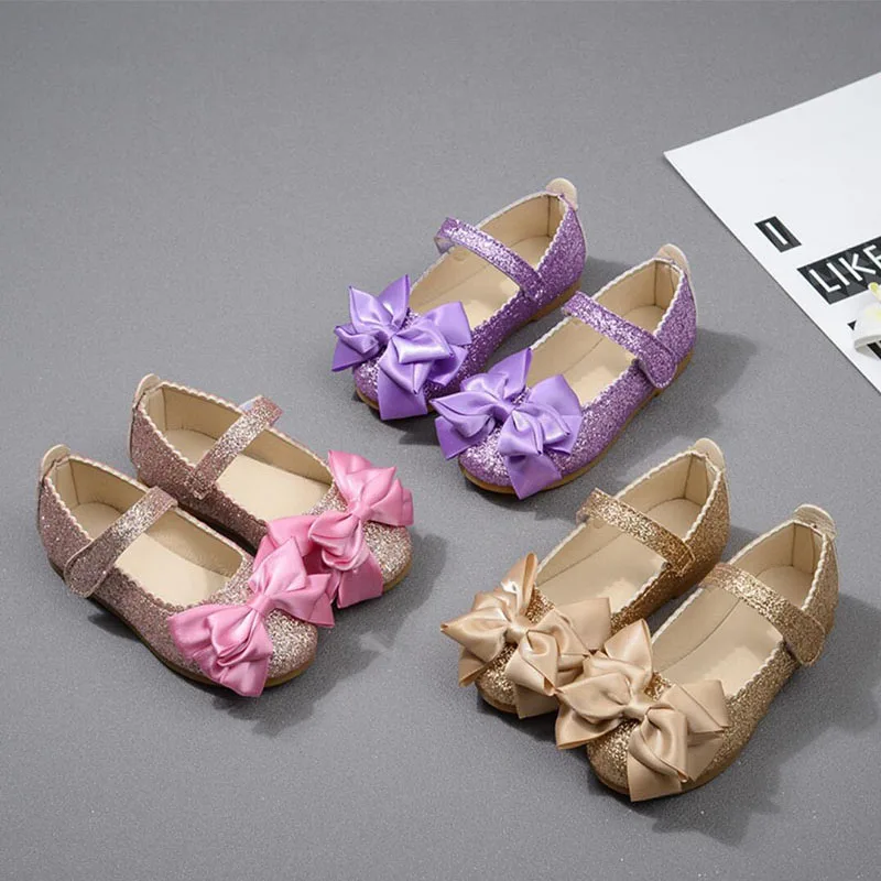 Flowers Children Girls Sequins Purple Gold Princess Shoes For Kids Baby Little Girls Party Wedding Dance Single Shoes New 2024