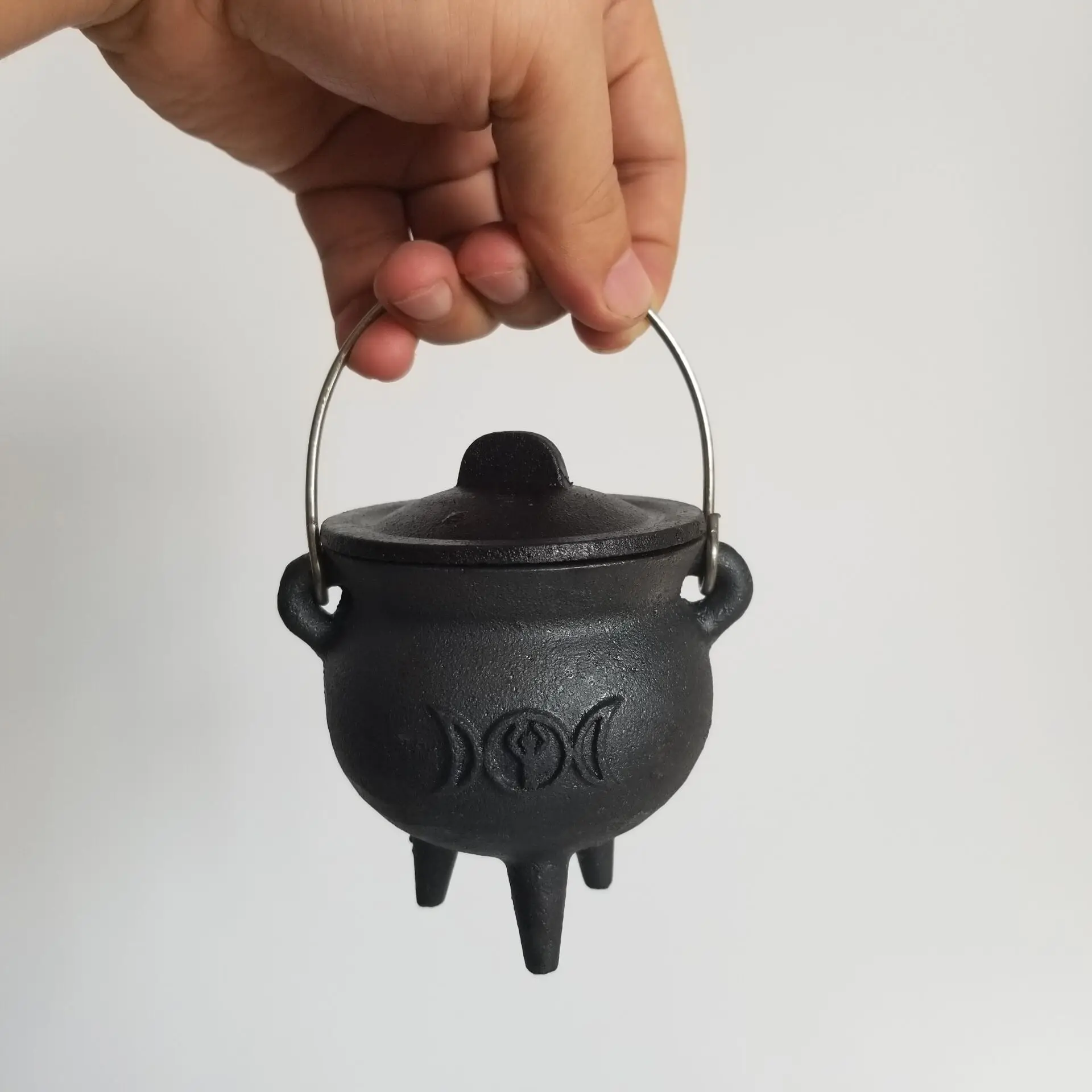 Triple Moon Cast Iron Incense Resin Burner Cauldron For Halloween