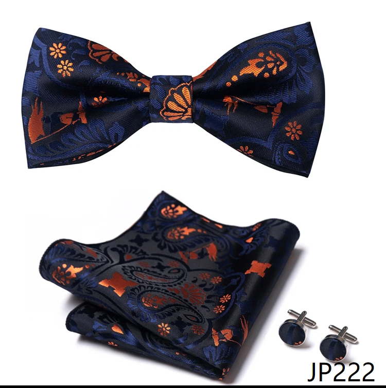 Great Quality Silver Office Butterfly Hanky Cufflink Set Bowtie For Men Geometric Hombre Formal Clothing