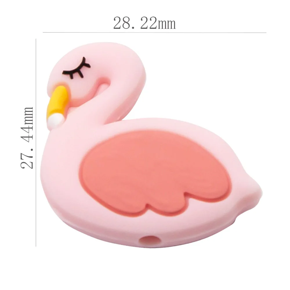 Cute-idea 10pcs Mini Flamingo Animal Baby Teether Silicone Beads BPA Free For Baby Toys Chewable Pacifier Chain DIY Making