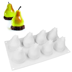 Molde de silicona 3D con forma de pera para hornear pasteles, herramienta de pastelería para Mousse, trufas, Brownies, sartén, 8 cavidades