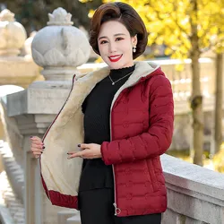 Herbst Winter Mittleren alters Dame Mit Kapuze kurze Jacke Frauen Dünne Plus Kaschmir Warme Mantel Casual wam mantel