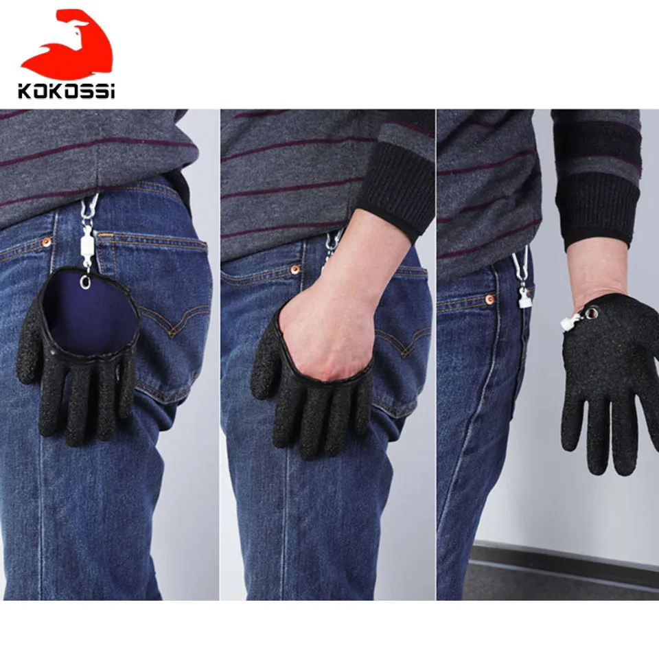 KoKossi 1Pcs Fishing Catching Gloves Protect Hand from Puncture Scrape Fisherman Professional Catch Fish and with Magnet Release