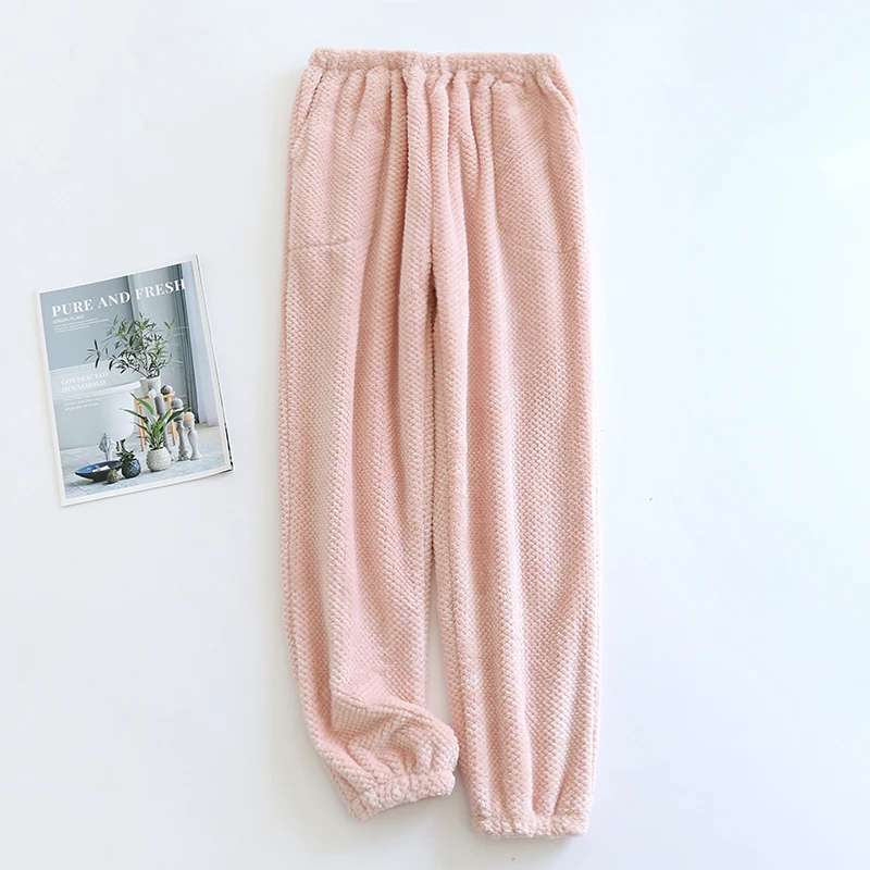 New Simple Winter Flannel Warm Homewear Female Plus Velvet Thickening Pajama Pants Sleep Trouser Pijama Mujer Pantalones  Women