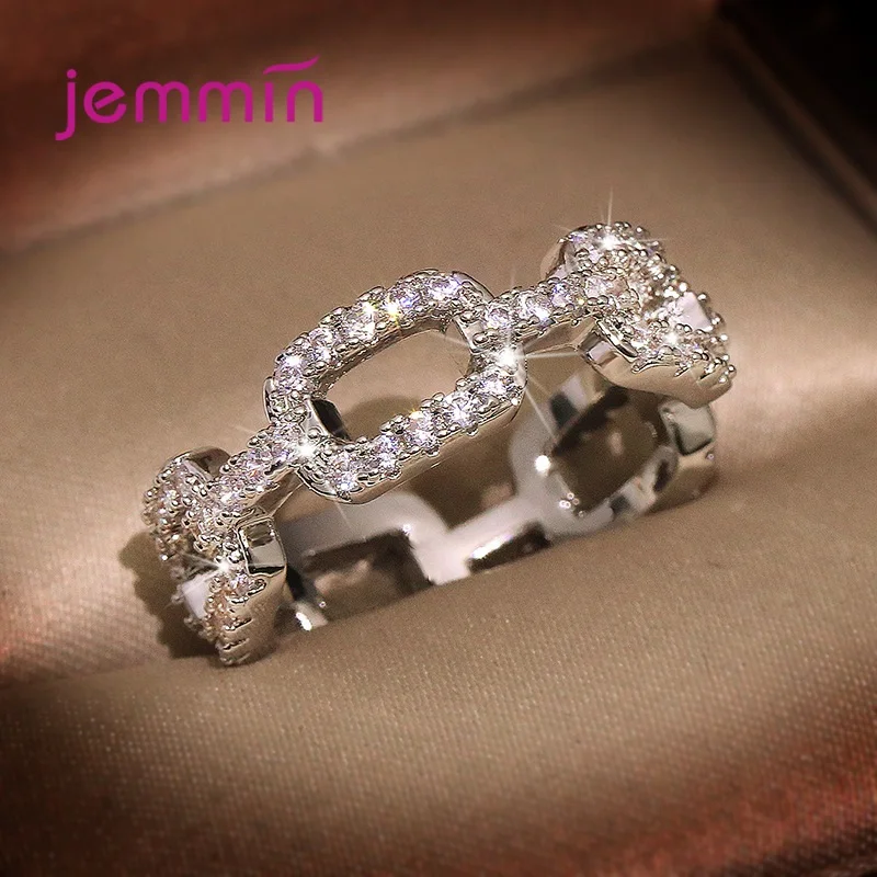 Anillo de circonita transparente brillante para mujer, anillo de nudo hueco de plata 100% 925, anillo ajustable de tamaño libre, joyería Original