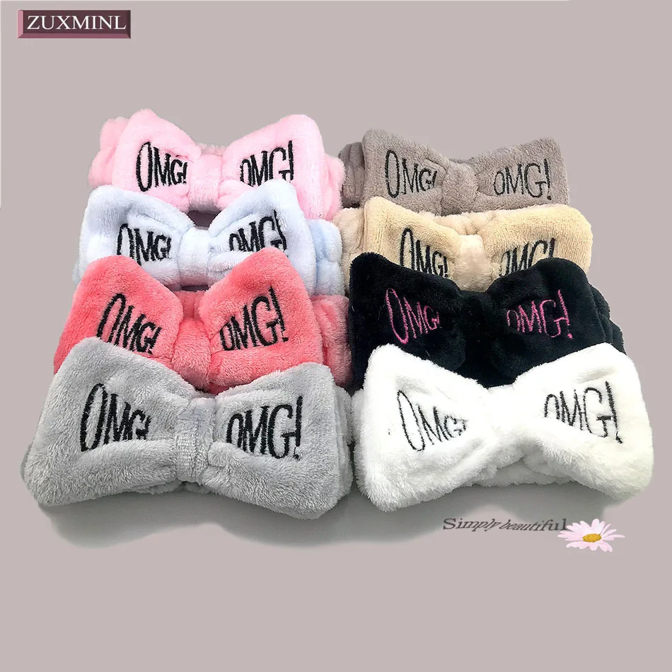 2020 Women New Letter Omg Coral Fleece Soft Bow Top Knot Headband Makeup Hairbands Hair Band Girl Bandana Fashion Accessories