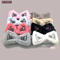 2020 Women New Letter Omg Coral Fleece Soft Bow Top Knot Headband Makeup Hairbands Hair Band Girl Bandana Fashion Accessories