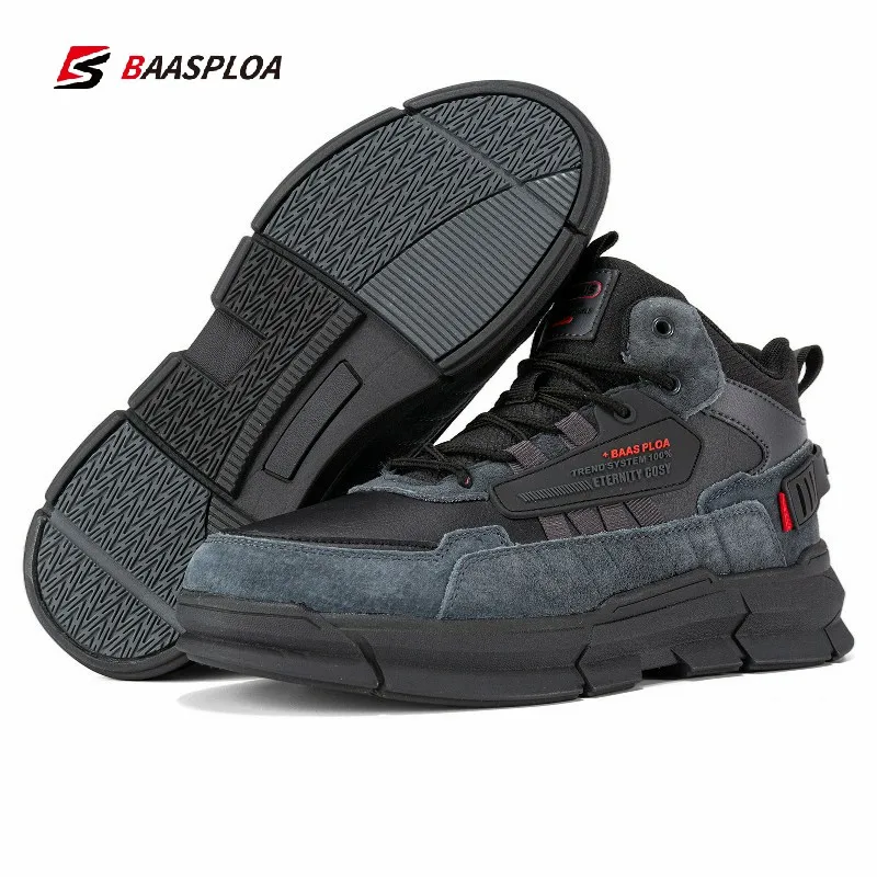 Baasploa 2022 Winter Mannen Lederen Comfortabele Katoenen Schoenen Waterdicht Warm Outdoor Sneakers Antislip Slijtvaste Wandelschoenen