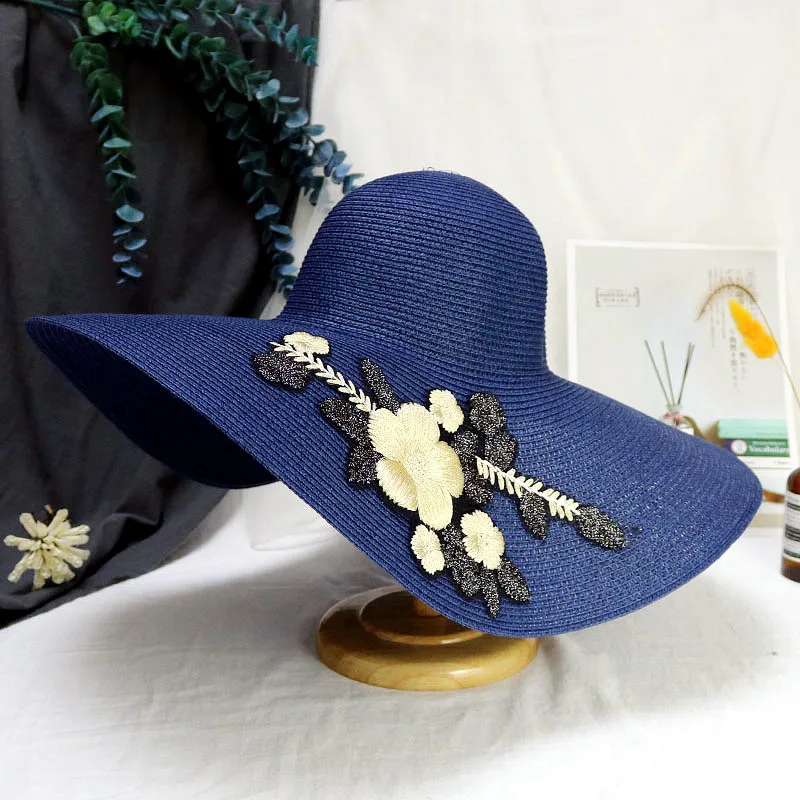 ADUGI Sun Hat Summer Anti-burrow Increase Along the Beach Hat Outdoor Lady Style Three-dimensional Flower Shade Straw H