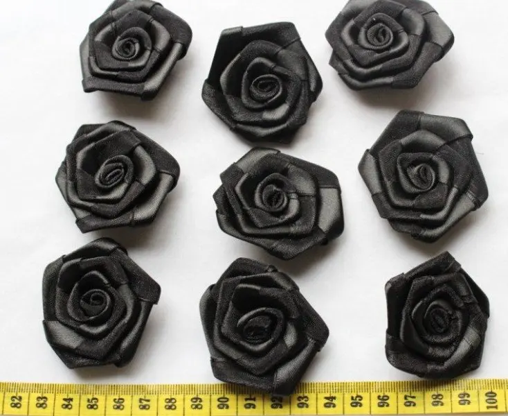 

100pcs Large Beautiful handmade satin rose rolled rosette flower Black 5cm (2") or you pick color