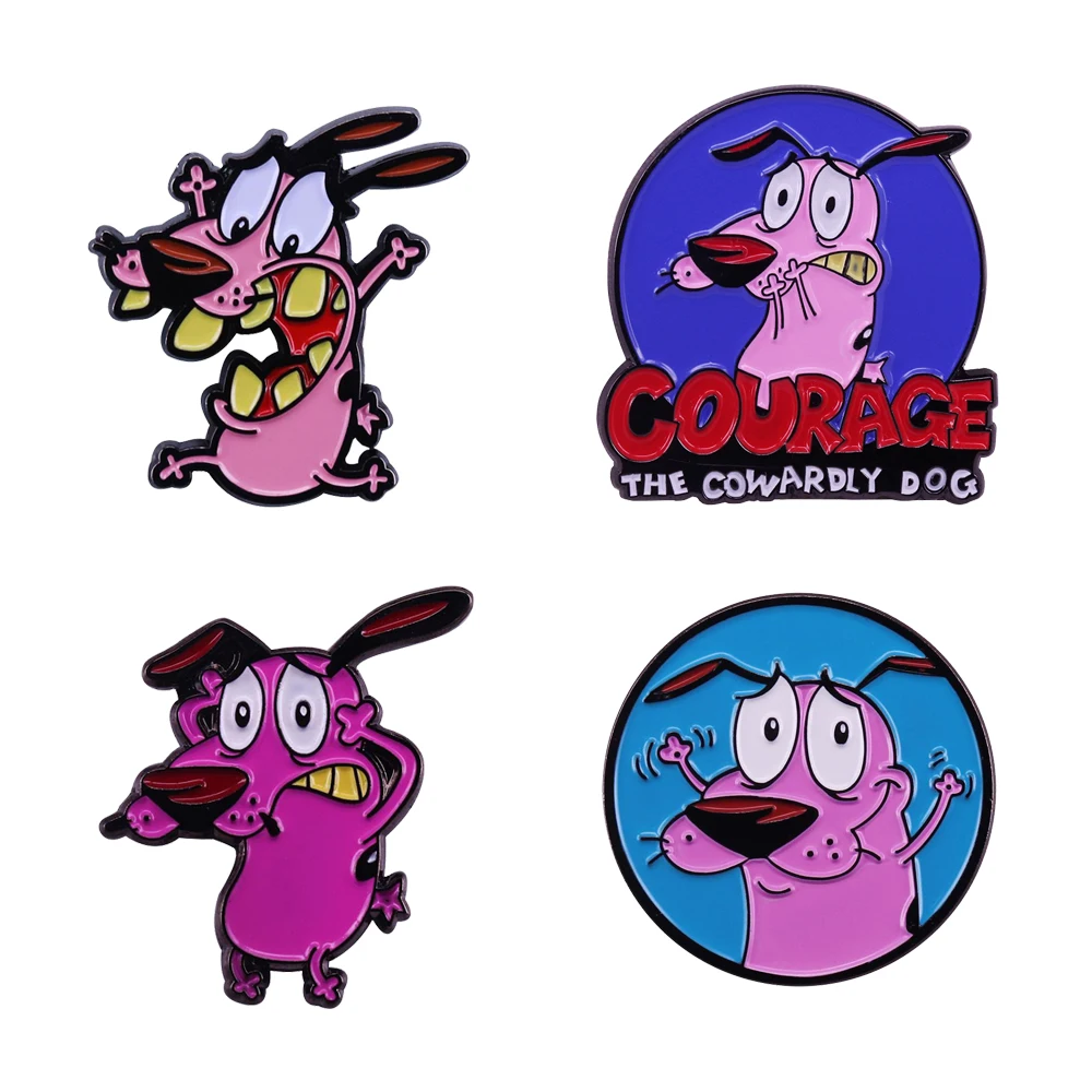 Cartoon Puppy Brooch Courage Doggie Cowardly Pink Dog Enamel Pin