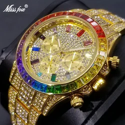 MISSFOX – montre de luxe à Quartz pour hommes, cadran coloré en diamant, étanche, affichage de la semaine, nouvelle collection 2021