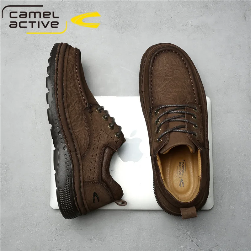 Camel Active Genuine Leather Men Shoes Round Toe Lace-up Casual Shoes for Men Comfortable Elegant Autumn Footwear