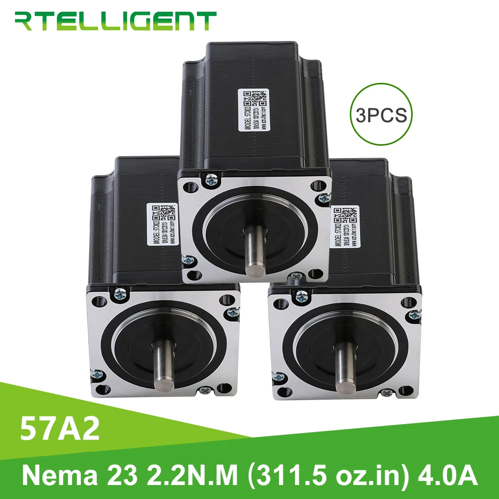 

Rtelligent 3PCS nema 23 stepper motor 57A2 2.2N.M 4-lead 57mm Fange Motor Dc Motor 4.0A for Cnc Engraving Milling Machine