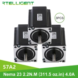 Rtelligent 3Pcs Nema 23 Stappenmotor 57A2 2.2N.M 4-Lood 57Mm Fange Motor Dc Motor 4.0A Voor Cnc Graveren Freesmachine
