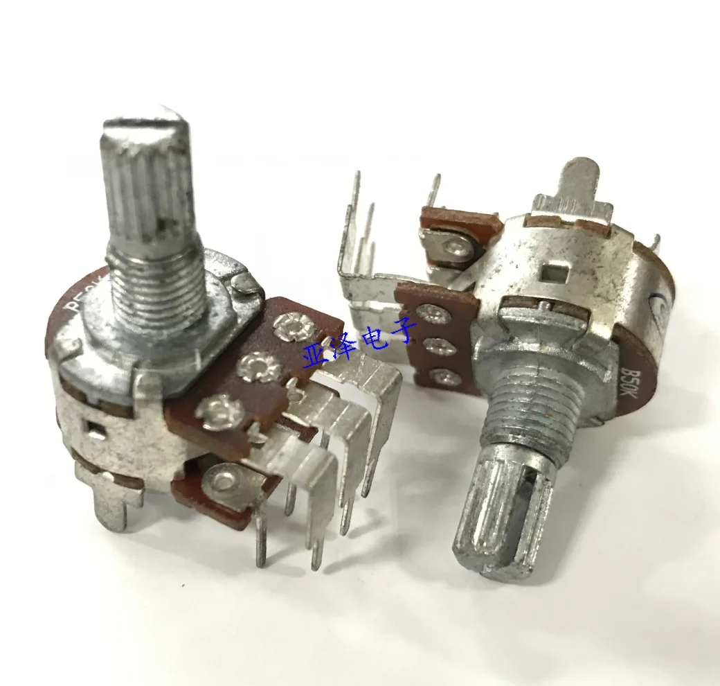 16 Potentiometer Duplex B50K, gebogener Fuß, Schaftlänge 15 mm, Leistungsverstärker-Potentiometer, 6-Pin-Position mit festem Pin