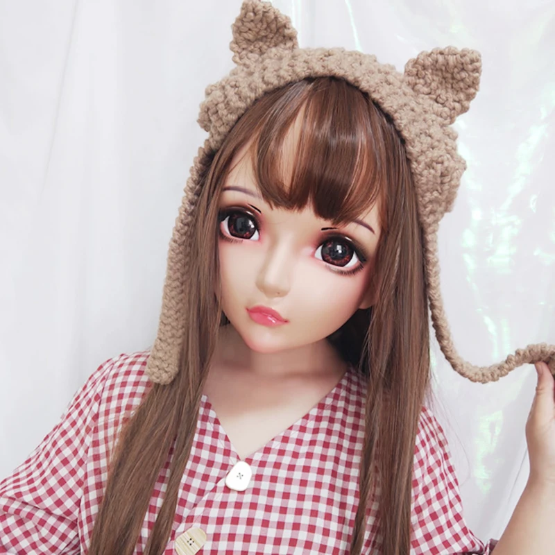 

(Zhi-4)Female Sweet Girl Resin Half Head Kigurumi Mask With BJD Eyes Cosplay Japanese Anime Role Lolita Mask Crossdress Doll