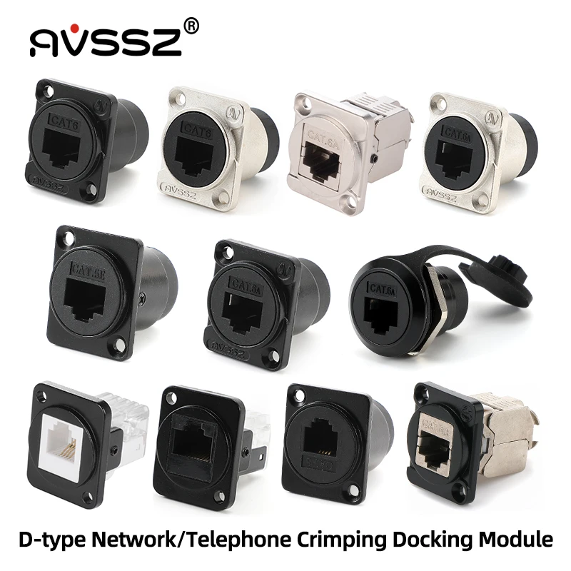 AVSSZ RJ45 Złącze sieciowe CAT5E CAT6 CAT6A Gigabit 10GE Okrągła podstawa dokująca typu D CAT3 RJ11 4-biegunowe gniazdo telefoniczne