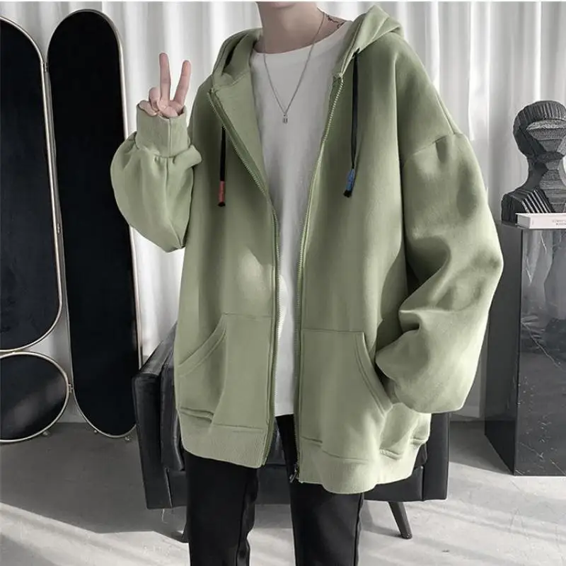 Blue Hoodies Women Sweatshirt Spring Autumn Zipper Coat Pocket Hooded New Loose Solid Color Jacket Trend Handsome Men Tops