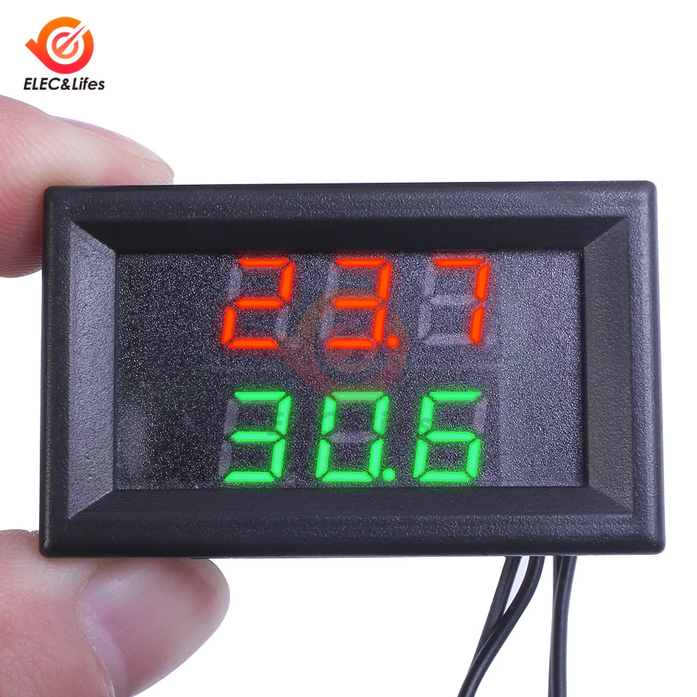 DC 12V 24V Digital Thermometer Temperature Sensor w/ Dual NTC Metal Waterproof Probe temperature tester DC 4-28V Car Room Indoor