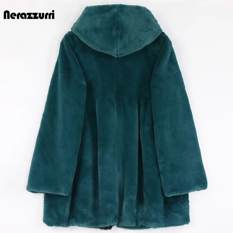 Nerazzurri Autumn Winter Pink Fluffy Soft Light Faux Fur Jacket Women with Hood High Waist Korean Fashion Clothing 2022 6xl 7xl