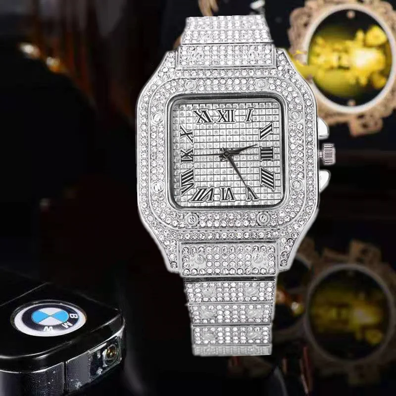 

Watches for Men Women Luxury Hiphop Iced Out Watches Sliver Gold Rhinestone Quartz Wristwatch Relogio Masculino Groomsmen Gifts