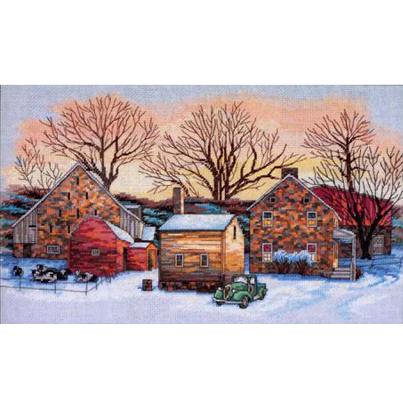 Amishop Counted Cross Stitch Kit, Beautiful Farm Hamlet Tome, Home House at Dawn Dim 35255, Top Quality