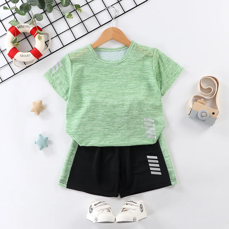 Traje de manga corta para niños, ropa deportiva informal para niños y niñas, camiseta de verano, pantalones cortos, traje de dos piezas