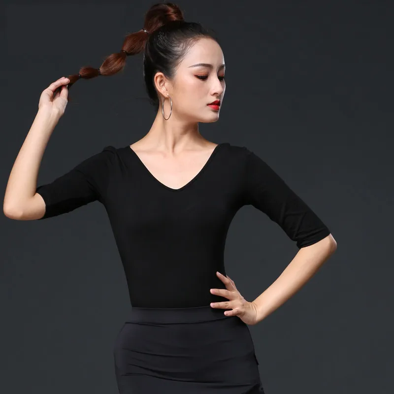 Latin Dance Tops Female Adult Ballroom Dancing Clothes Long Sleeves Mesh Back Women Latin Dance Practice Wear Latin Shirt