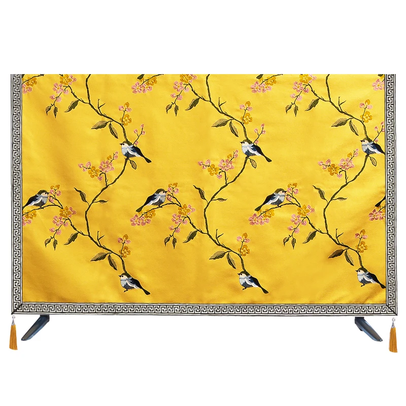 

Custom Embroidery Flower Birds LCD TV Set Dust Covers Hanging Desktop TV Chinese Cotton Linen Cover Cloth Universal Cover towel