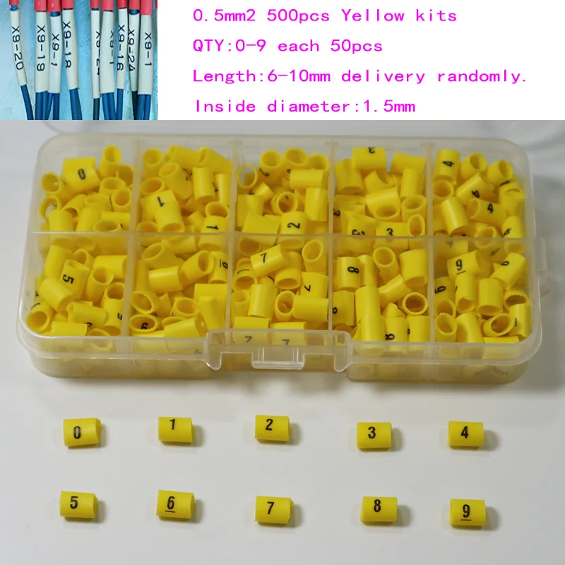 Freeshipping 0.5 0.75 1.0 1.5 2.5 4.0 6.0 8.0 10.0 16mm2 colorful cable marker plum tubing 0-9 different number plastic box kits