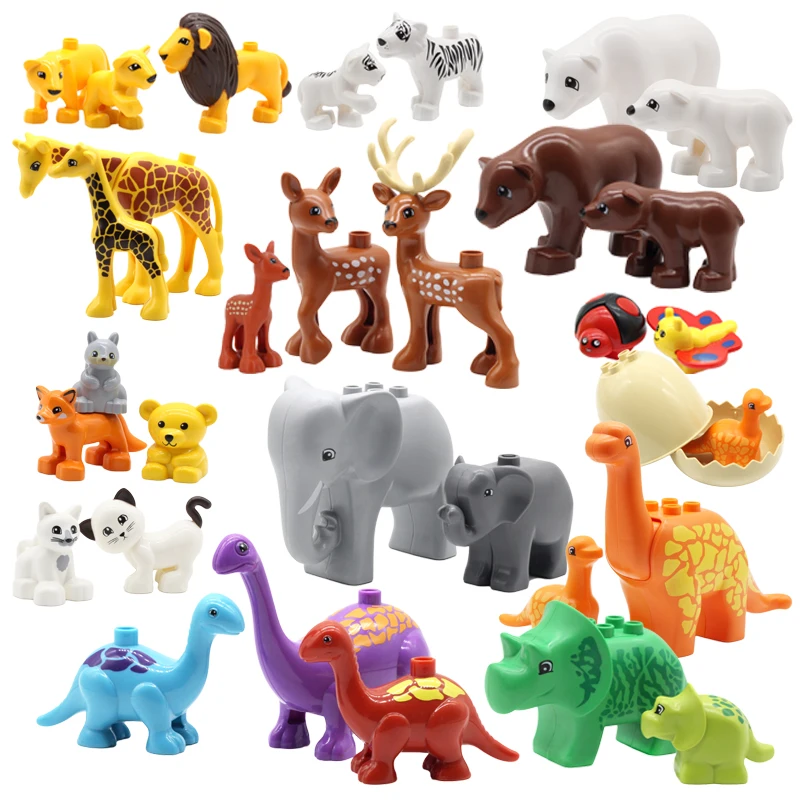 Zoo Animals Series Set Big Size Building Blocks Assemble Accessories Cute Birds Beasts Elephant Tiger Bricks Education Toys Kids