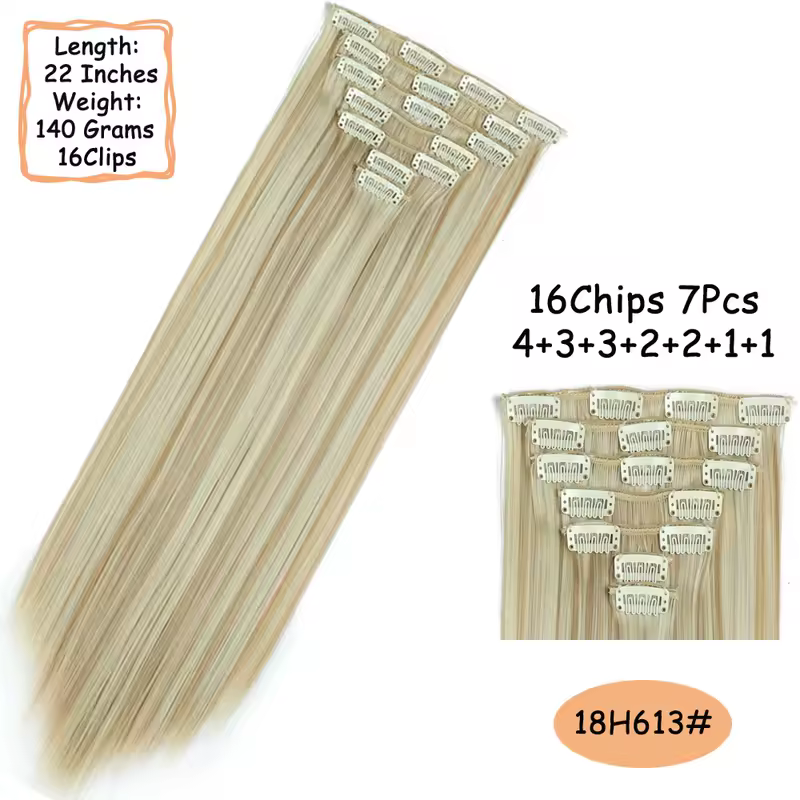 NICESY 16Clips Synthetic 24Inch Long Curly Hair Hairpiece Heat Resistant Hair Extension Clips In Ombre Black Brown Blond Women - Image 24
