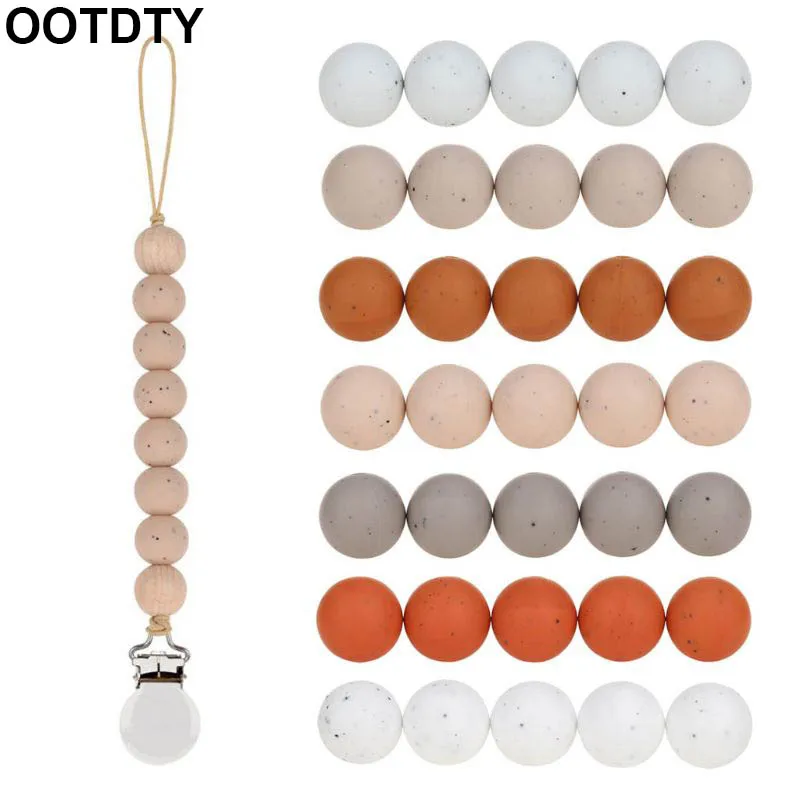 15mm 20pcs/Lot Solid Color Silicone Loose Beads Safe Teether Round Baby Teething DIY Chewable Pacifier Chain Products