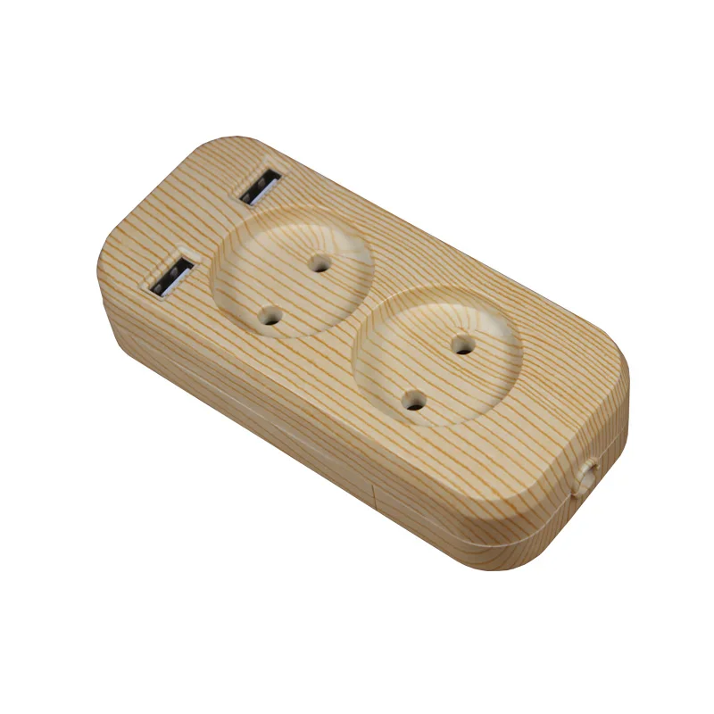 

2019 new design 2 socket European 5V 2A USB extension socket LWE-02 wood tree color