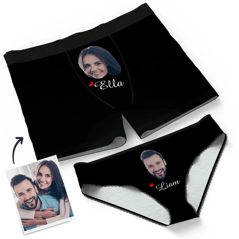 personalize wedding COUPLE UNDERPANTS SET CUSTOM FACE AND NAME Christmas boyfriend boxers gifts Valentine's day favors