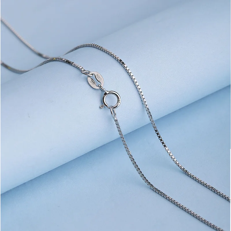 100% Pure 925 Sterling Silver 1mm Box Chain Necklace Fit Pendant,925 Silver Fine Jewelry For Women Men 40cm,45cm,50cm,55cm,60cm