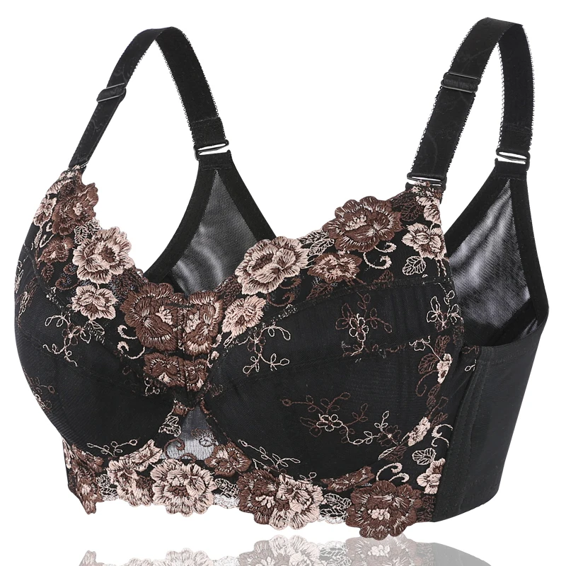 

Women's Floral Embroidered Minimizer Full Coverage Bra Lightly Lined Underwire bra 34 36 38 40 42 44 46 48 B C D E F G H