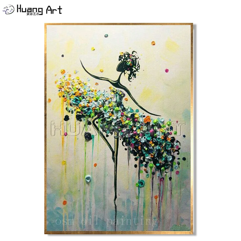 

Handmade Abstract Dancer Painting Modern Large Art Wall Decor Hand-painted Aqua Blue Yellow Palette Knife Ballet Oil Painting