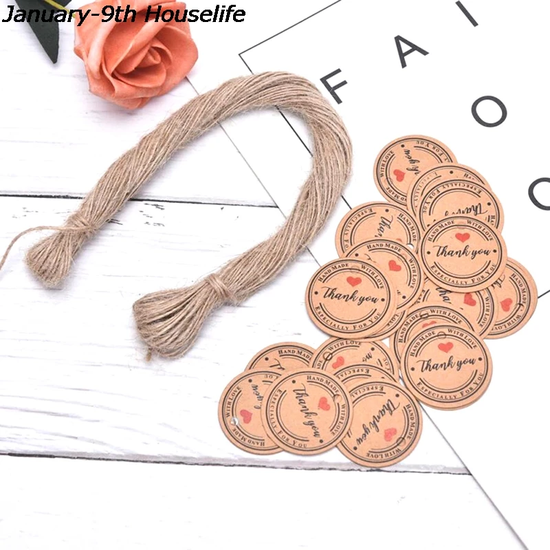 100pcs Kraft Paper Thank You Tags For Wedding Decoration Party Favors Tags Handmade Labels Jewelry Charms Price Tag DIY Decor