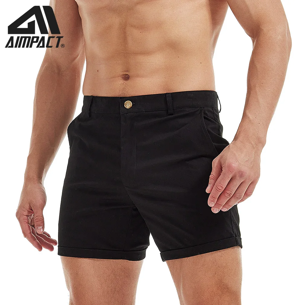 Calções de carga de verão Aimpact, slim-fit, costura de 5 polegadas, elástico frontal plana, cor sólida, AM2355