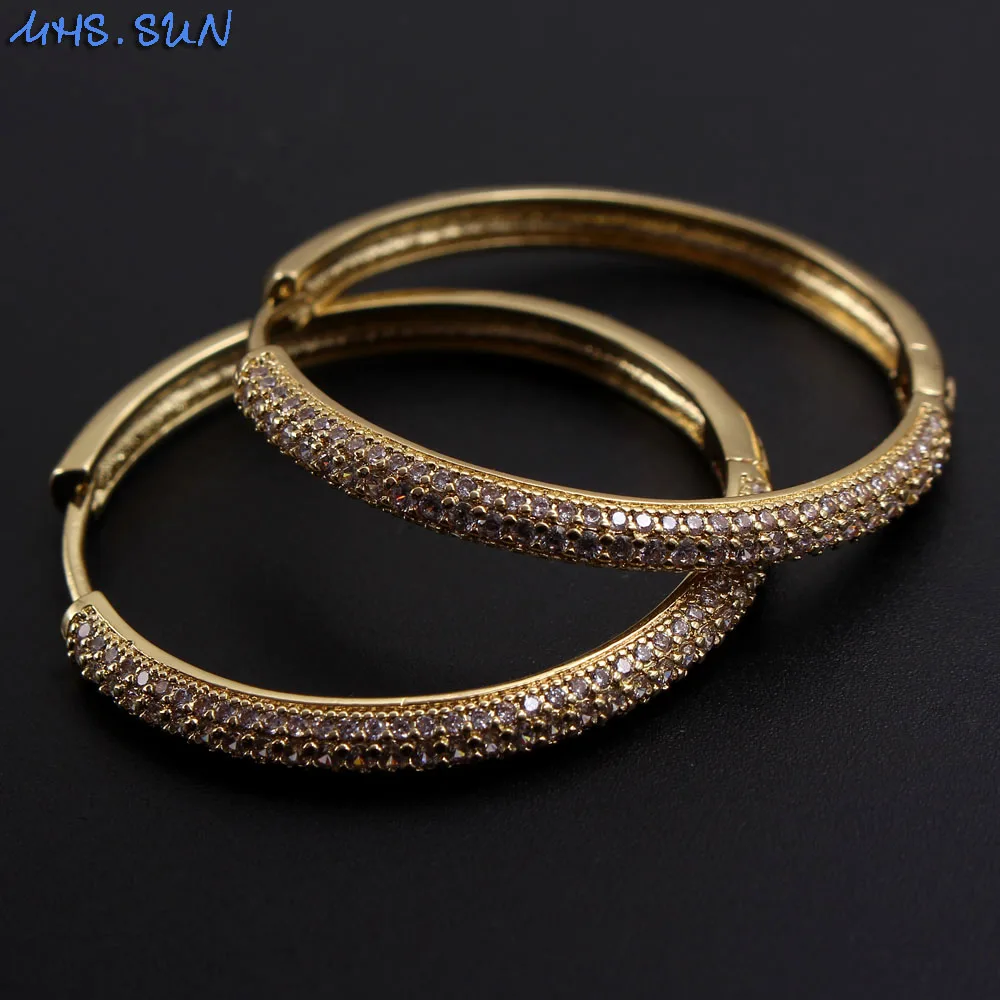 MHS.SUN Fashion Women Gold Color Big Hoop Earrings Luxury CZ Cubic Zircon Earring For Female Banquet Party Jewelry 1Pair
