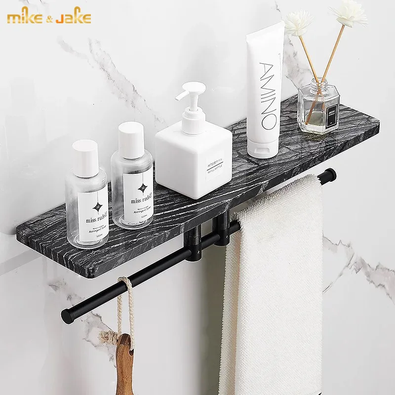 Bathroom black Marble shelf Nordic bathroom wall toilet paper holder light luxury toilet towel shelf rack bathroom shelf