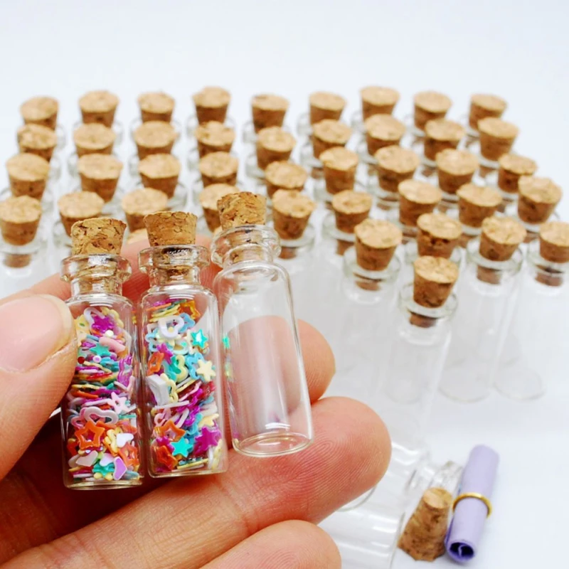 10pcs 1ml Mini Wishing Bottle Transparent Small Glass Bottle With Cork Stopper Small Jar Container Jewelry Collection