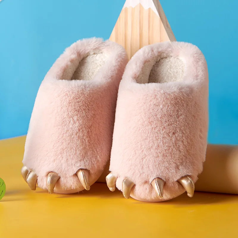 

Kids Winter Slippers Anti-Skid Plush Walking Shoes Children Boy Girl Home Shoes Toddler Cute Dinosaur Claw Indoor Slippers