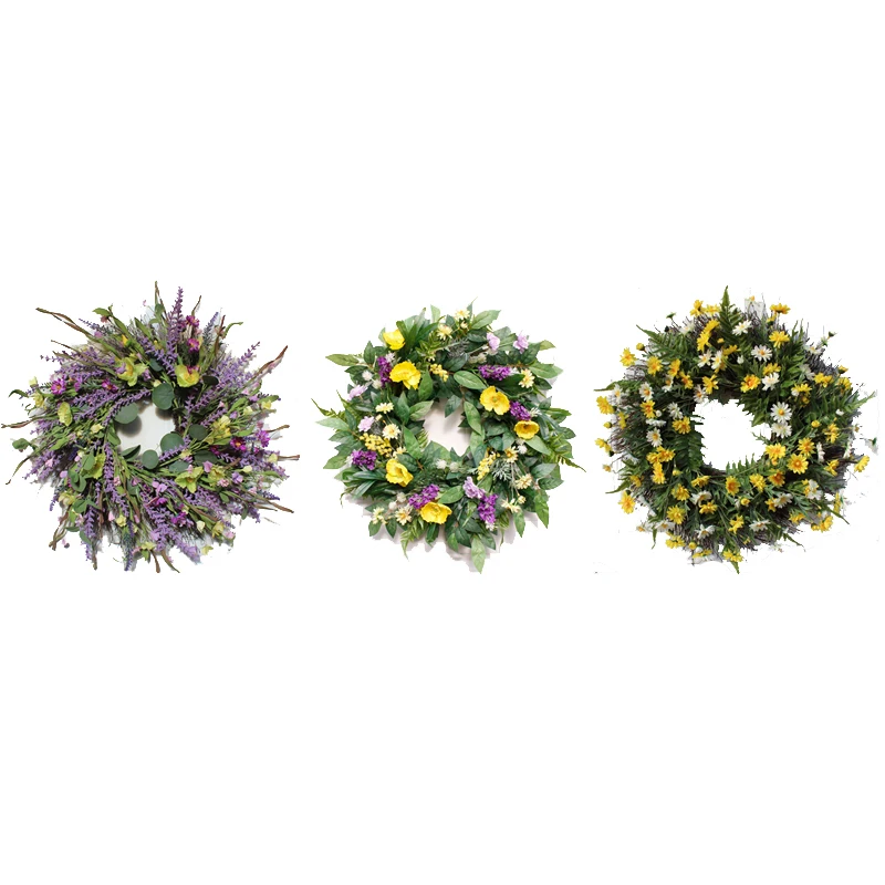 Floret Lavender Daisy Wreath Artificial Flower Plant Restaurant Wedding Festival Decoration Garland Wall Door Hanging Home Decor