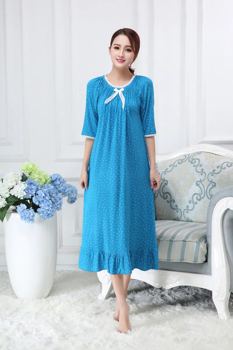 Fdfklak Spring Autumn Modal Nightgown Women Print Sleep Dress M-XXL Plus Size Loose Homewear Long Sleeve O-Neck Nightdress