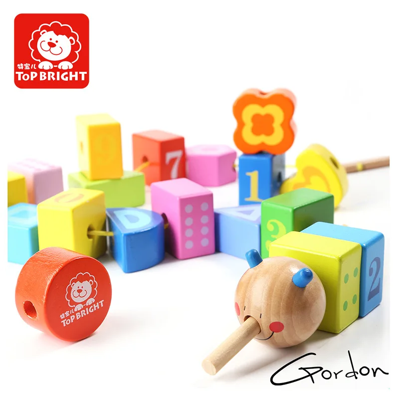 ToP BRIGHT 20pcs Children Lacing Blocks Wooden Toys Cartoon Stringing Threading Beads Building Blocks Baby Kids Gift 18M+