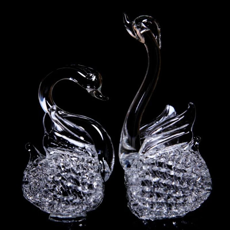 Free Shipping 2pairs/set Small Size Transparent Spun Glass Swan Wedding Friend Gift Creative Cystal Pairswan Home Decorative